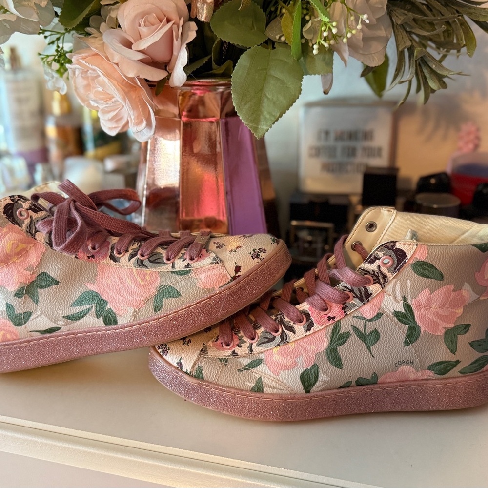 Coach Pink and Cream Floral Sneakers